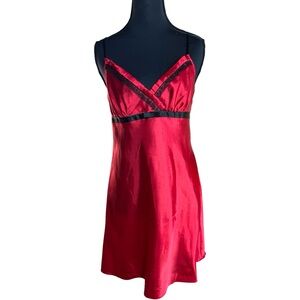 Morgan Taylor Red Satin Lace Trim Chemise Nightgown Slip S Holiday